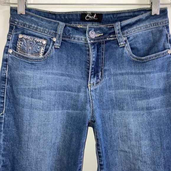 EARL JEAN  Blue Rhinestone Cotton Stretch Denim Jeans Capri Cropped Embroidered - Picture 3 of 8